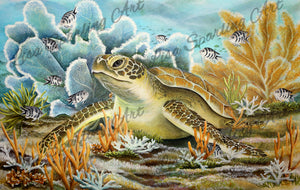 "Fanfare" Sea Turtle Acrylic Lisa Sparling Art Original Painting